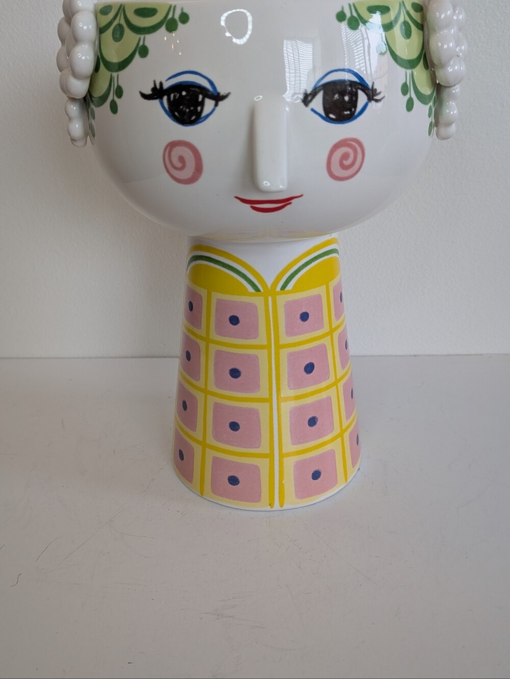Bjørn Wiinblad Eva Vase whimsical woman's face textured hair decals - Picture 2 of 9